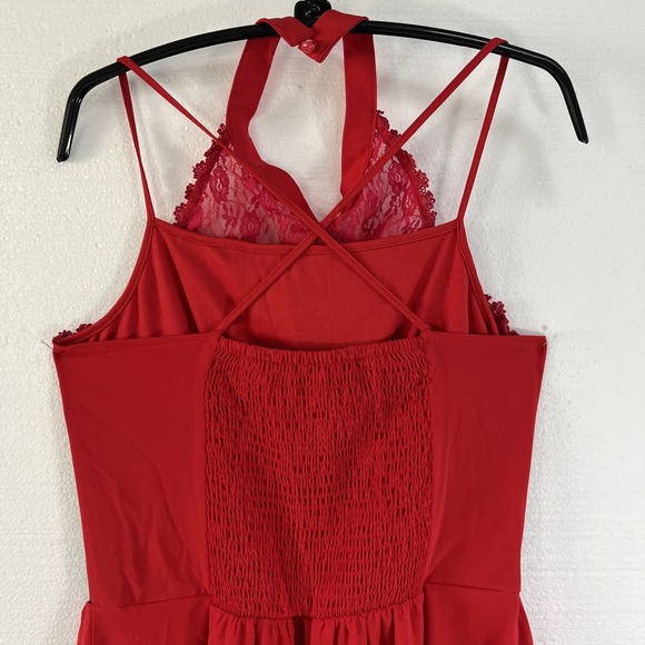 Womens Sleeveless Gothic Dress Corset Halter Lace Size Medium Red Halloween - Picture 4 of 13